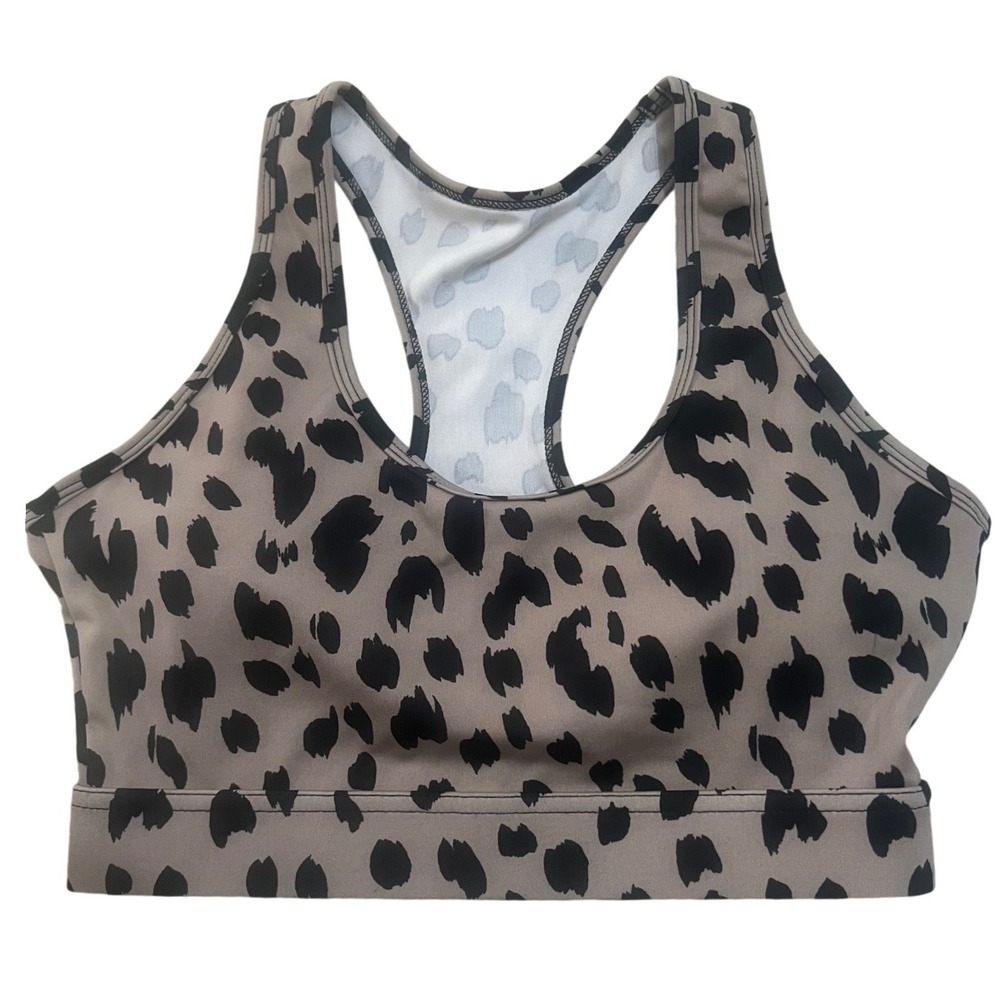MM Sport Sports Bra Women Medium Tan Black Excellence Animal Print Racerback